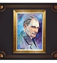 Özel Seri Paspartulu Çerçeveli Atatürk Tablo l661 (Gold)
