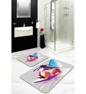 Gri Yüzler Banyo Halısı Klozet Takımı 2'li Paspas Seti BS215
