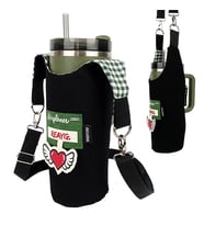 Woodycord El Yapımı Siyah Gabardin Matara Kılıfı Termos Çantası Kulplu Model Quencher Pipetli 1,18