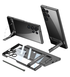 Galaxy S24 Ultra Kılıf Mat Kamera Korumalı Standlı Ays Kapak (Siyah)