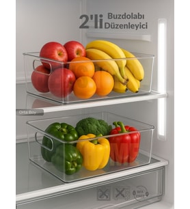 2'li Buzdolabı İçi Düzenleyici Saklama Organizeri Bpa Free Düzenleyici Darbeye Dayanıklı 28X19X9 cm