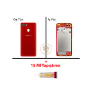 Oppo A5S Kırmızı Uyumlu Lensli Orta Kasa + B7000 Yapıştırıcı Full Kasa Kapak Gövde Housing
