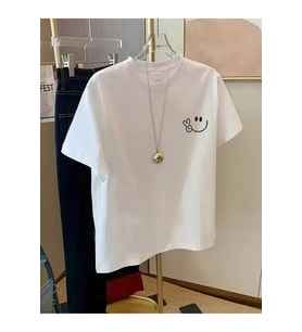 Baskılı Oversize Bisiklet Yaka T-shirt - Beyaz