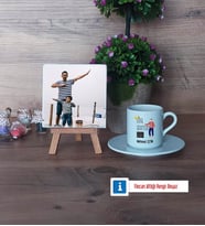 Babalar Günü Hediyesi Fotoğraflı Dekoratif Taş, Ahşap Altlıklı Türk Kahvesi Fincanı Hediye Babaya Doğum Günü Hediyesi (Model 2)