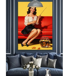 Pin-up kız retro çizim Dekoratif Kanvas - Mdf Ahşap Tablo