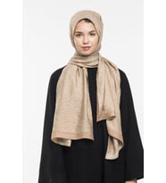 JAKAR Desen Jakarlı Modal Seri Şal Eşarp Askısı ile Birlikte 75x200 cm Bej-75x20
