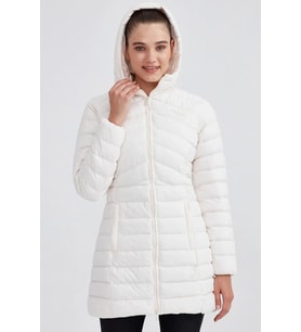 Skechers W Essential Maxi Length Hooded Jacket Uzun Boy Kadın Parka Mont Kırık Beyaz