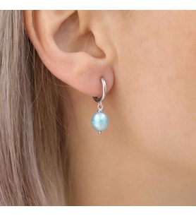 925 Ayar Gümüş Barock Fresh Blue Tatlısu İncisi Küpe-8mm