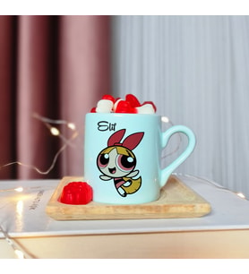 Power Puff Girls ( Blossom ) Tasarımlı Kişiye Özel Yeşil Türk Kahvesi Fincanı