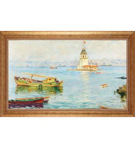 Çerçeveli Paspartulu Manzara Tablo bm1331 (Gold)