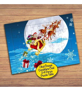 Noel Baba, Geyikler Çocuklara Özel Puzzle Yapboz Tablo-7487