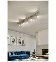 120 cm Beşli Sıvaüstü Metal 5'li Mat Krem Bej Led Spot Tavan Avizesi, Hareketli Başlık GU10 Duy 2700K Sarı 3000K GünIşığı 4000k ılık beyaz 6500 k beyaz Seçenekli Os ram Tasarruflu LED Ampül