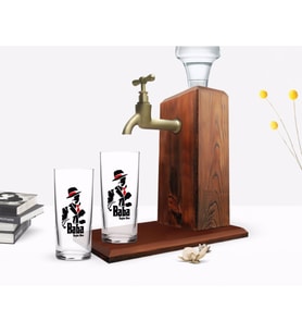 BK Gift Kişiye Özel Renkli Baskılı Godfather Baba Tasarımlı İkili Rakı Bardağı ve Ahşap Rakı Standı Hediye Seti-18 (Model 1)