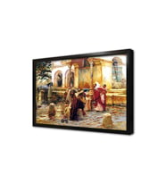 Camii Avlusu İnsanlar Çerçeveli Cam Tablo