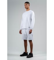 Maraton Oversize Erkek Bisiklet Yaka Beyaz Sweatshirt