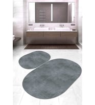 Dijital Baskılı Kaymaz Taban Yıkanabilir Oval 2'li Klozet Takımı Banyo Paspası NOKZ-HT-12 (Gri)