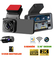 Navimex DVR-411 3.16" Araç İçi Kamerası Dvr Wi-Fi Lcd Ekranlı Gece Görüşlü 2 Kameralı 2K+1K G-Sensör