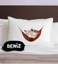 BK Gift Kişiye Özel Eğlenceli Kedi Tasarrımlı Pamuklu Yastık Kılıfı ve Göz Bandı Uyku Seti-1, Tasarım Ev Tekstili, Uyku Bandı, Ev Hediyesi