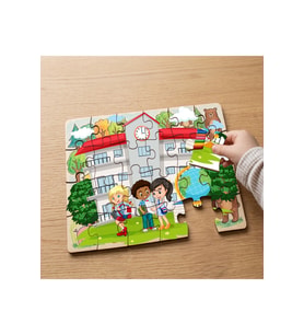 Okula Giden Mutlu Çocuklar Tasarımlı 24 Parça Ahşap Çocuk Puzzle MPK0921