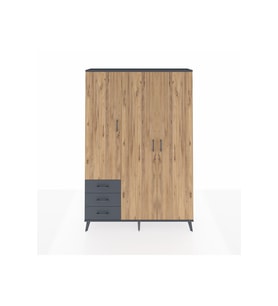 Arges Dolap 6 Raflı 3 Çekmeceli Tek Askılı 132x30x195 Antrasit-Çam/Antrasit