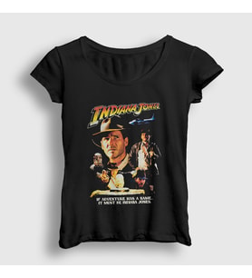 Presmono Kadın Siyah Poster Film Indiana Jones T-Shirt 486573tt