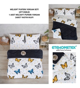 ETE HOMETEX ÇİFT KİŞİLİK LÜX WELSOFT YORGAN SETİ 195X215CM KELEBEK ANTRASİT 8696474231941