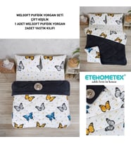 ETE HOMETEX ÇİFT KİŞİLİK LÜX WELSOFT YORGAN SETİ 195X215CM KELEBEK ANTRASİT 8696474231941