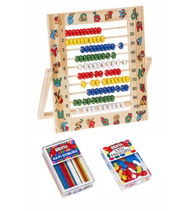 Ahşap Abaküs Desenli 24x21cm ve Sayı Fasulyesi ve Çubuğu Set 1 Paket