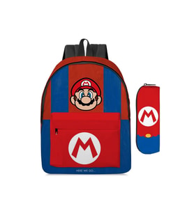 Super Mario mavi kırmızı ilkokul ortaokul sırt çantası ve kalem kutu set