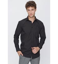 Siyah Uzun Kol Düz Bez Ayağı 041 Sert Yaka Basic Comfort Fit Gömlek 1004245051