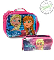 Disney Frozen Lisanslı Beslenme Çantası ve Kalemlik Seti - Elsa & Anna Desenli Kız Çocuk Okul Seti (Pembe)