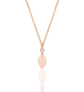 Gümüş rose zirkon taşlı yaprak kolye SGTL12008ROSE