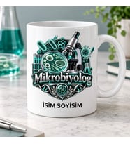 Mikrobiyolog Kupa Bardak Mikroskop ve Mikroorganizma Desenli