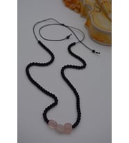 STONEAGE JEWELLERY Pembe Kuvars ve Oniks Taşlı Metalsiz Kolye (Altın / Dore)