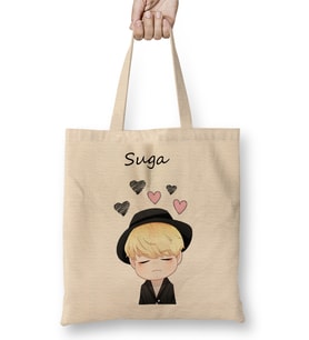 Chibi Face Suga Bts Bez Çanta Uzun Saplı