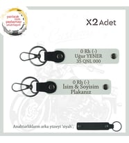 Biker Stiline Uygun İsim Plaka ve 0 - Kan Grubu Yazılı Acil Durum Deri x2 Anahtarlık Seti, Beyaz-Syh (Çok Renkli)