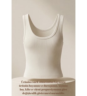 Premium Fitilli Pamuklu Esnek Kumaş Ekru Kadın Crop Atlet - U Yakalı Spor ve Şık Basic Bluz - Yumuşak Dokulu Slim Fit Yazlık Üst