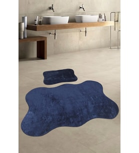 Anatolia 2'li Lacivert 80x140 + 50x70 cm Büyük Ebat Banyo Paspası Kaymaz Taban