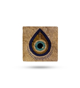 Doğaltaş Bardak Altlığı 10x10x1cm - Nazar Boncuğu Baskılı Tekli - Stone Coasters