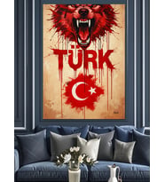 Kurt Türk Bayrağı Dövme Dekoratif Kanvas - Mdf Ahşap Tablo