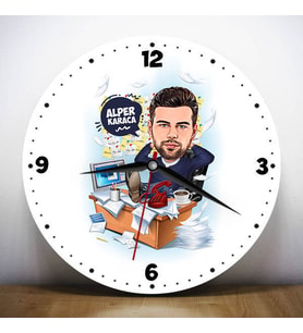 Masa Başı İş Yapan Erkeğe Hediye Kişiye Özel Karikatürlü Duvar Saati