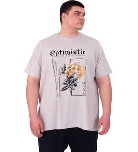 Mode XL Büyük Beden Erkek T-Shirt Bisiklet Yaka OPTIMISTIC U25028 Gri