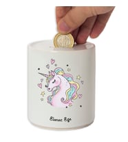 İsme Özel Seramik Kumbara - Unicorn (Beyaz)