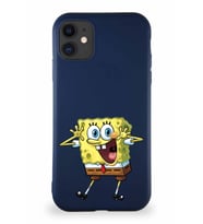 Apple iPhone 11 Soft Premier Kapak Sünger Bob Tasarımlı Silikon Kılıf - Lacivert (Şeffaf)