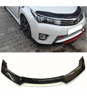 Toyota Corolla 2009-2014 Beyaz Renkli Şeritli Dilli Ön Lip 4 Prç Parlak Siyah ABS