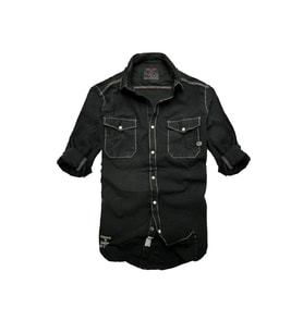 Slim Fit Likralı Esnek Kumaş Çift Cep Kot Gömlek---siyah- Likra--
