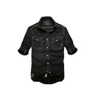 Slim Fit Likralı Esnek Kumaş Çift Cep Kot Gömlek---siyah- Likra--