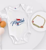 BK Kids Kişiye Özel Maşallah Tasarımlı Beyaz Bebek Body Zıbın ve Kız Bebek Künyesi Hediye Seti-3