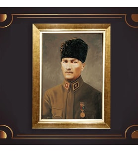 Özel Seri Paspartulu Çerçeveli Atatürk Tablo l675 (Gold)