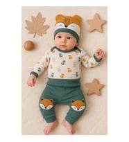 3-12 Ay Erkek Bebek Alt&Üst Takımı Little Fox 3'lü Yeşil